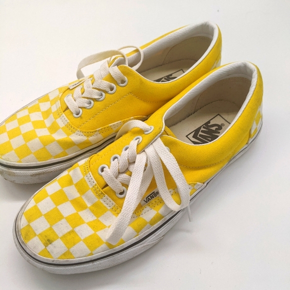 Yellow Checkered Lace Up Vans || Men's 6.5 Women's 8 - Picture 1 of 5
